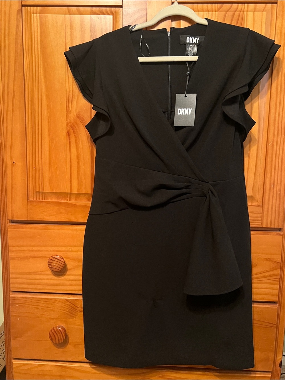 DKNY Black Knot-Detail Cap Sleeve Knee-length Dress